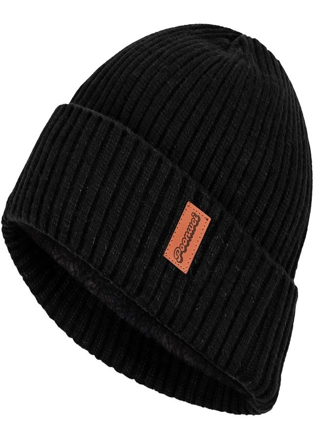 POONWEI Unisex Fleece-Lined Knitted Beanie Hat, Winter Warm and Fashionable Cuffed Cap for Men Women (US, Alpha, One Size, Black) - Image 1